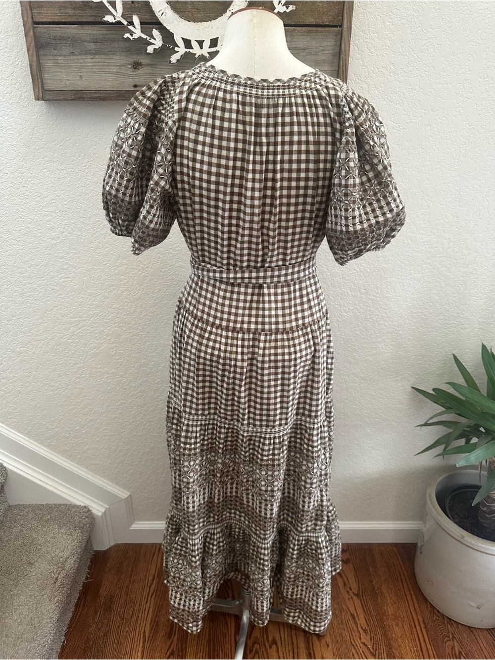 The Great Cross Stitch Dakota Brown Gingham Maxi Dress with Tie Waist size L - Picture 4 of 11